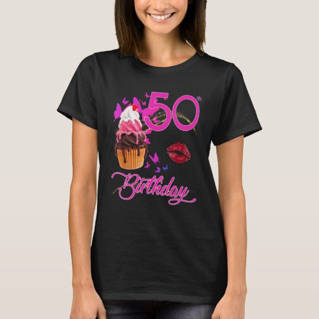 Camiseta 50.ª mariposas y tarta de cumpleaños (Anverso)