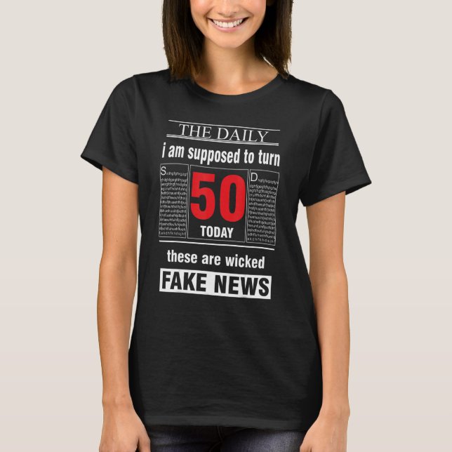 Camiseta 50.ª Noticia Falsa Periódico Humor de Cumpleaños (Anverso)