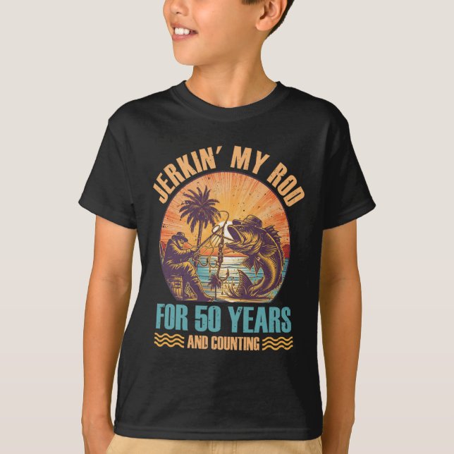 Camiseta 50.º Cumpleaños Del Pescador Jerkin' Mi Rod 50 Año (Anverso)