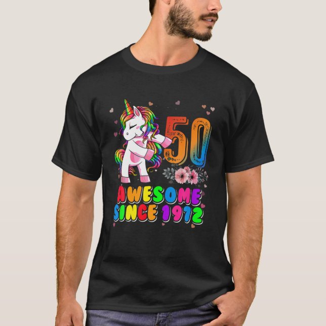 Camiseta 50.º Cumpleaños Gracioso Unicorn Dabbing 50 Awe (Anverso)