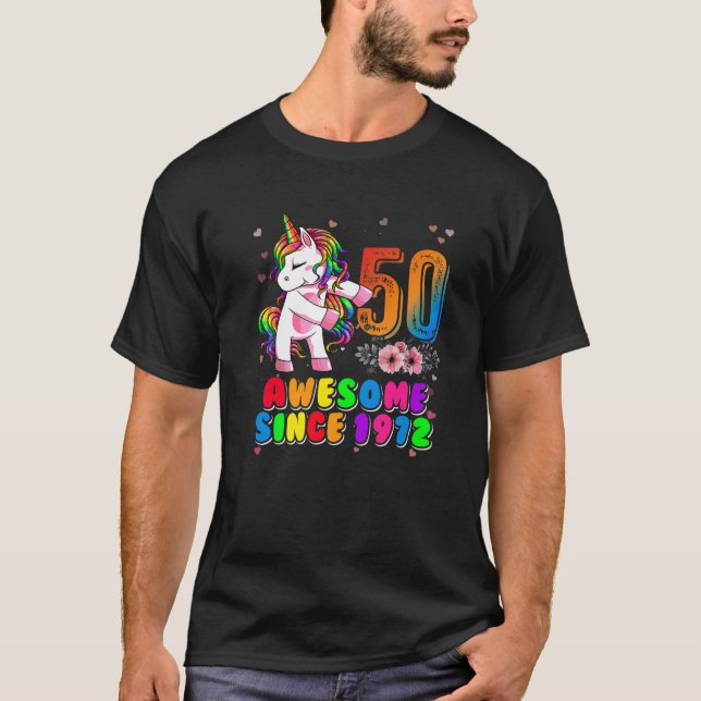 Camiseta 50.º Cumpleaños Gracioso Unicorn Dabbing 50 Awe (Anverso)