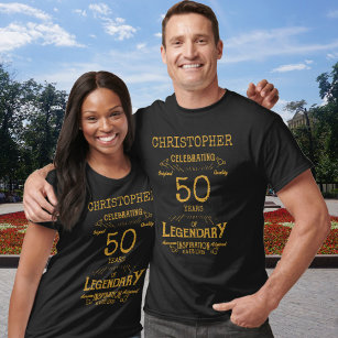 Camiseta 50.º Cumpleaños Hombres Personalizados Negros Y Or