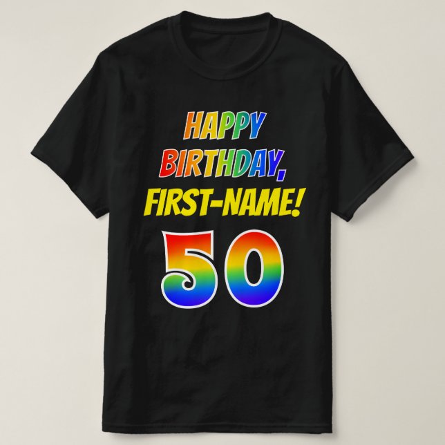 Camiseta 50.º cumpleaños — Negrita, diversión, arcoiris 50, (Diseño del anverso)