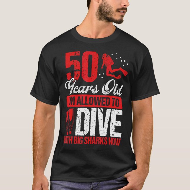 Camiseta 50.º cumpleaños Scuba Buceando Gran Tiburón Bucead (Anverso)