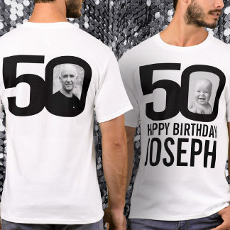 Camiseta 50.º mono personalizado de cumpleaños ahora y desp