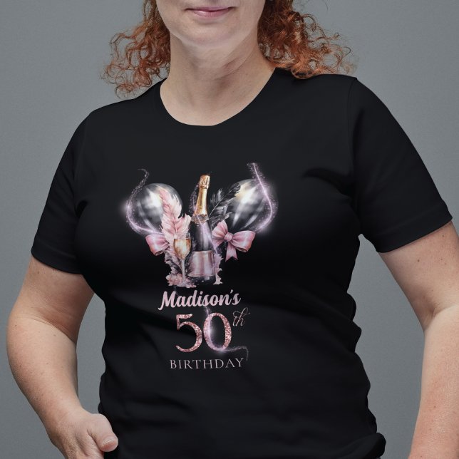 Camiseta 50.º Nacimiento de Champán Rosa Negro (Subido por el creador)