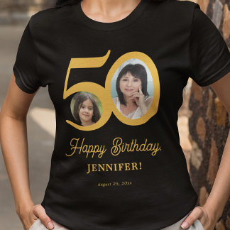 Camiseta 50.º nombre de foto de cumpleaños personalizado