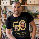 Camiseta 50.º nombre de foto de cumpleaños personalizado<br><div class="desc">Tipografía atrevida de moda de 50 años de cumpleaños divertido plantilla de camiseta personalizada con 2 fotos y escritura de estilo retro moderno. Fácil de personalizar con tu texto e imágenes.</div>