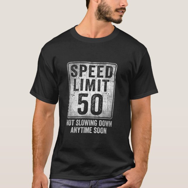 Camiseta 50.º Rótulo de límite de velocidad de cumpleaños g (Anverso)