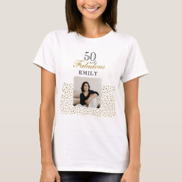 Camiseta 50 and Fabulous Gold Glitter Photo 50th Birthday