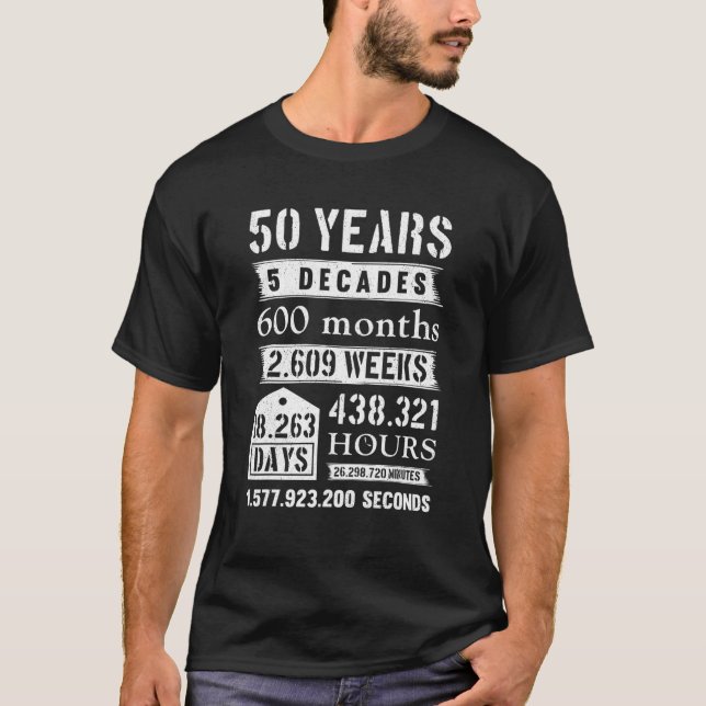 Camiseta 50 años 5 décadas 600 meses cumpleaños (Anverso)