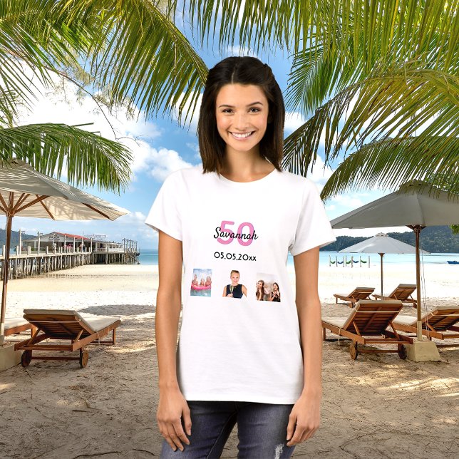 Camiseta 50 años personalizado foto mujer monograma rosa (Subido por el creador)