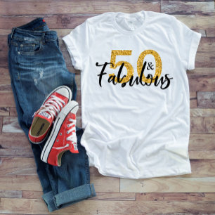 Camiseta 50 Cincuenta y Fabuloso Glitter Brush Script