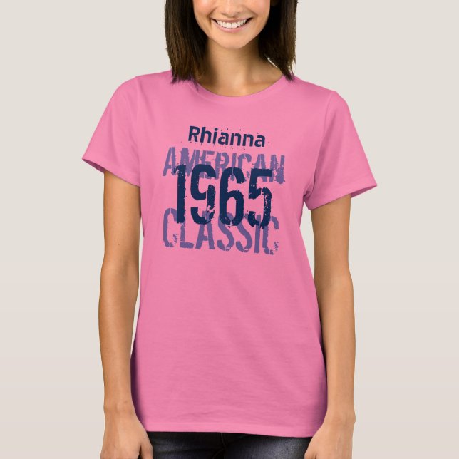Camiseta 50 cumpleaños 1965 American Classic Pink Blue v2B (Anverso)