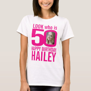 Camiseta 50 cumpleaños color rosa, 50 personalizados de fot