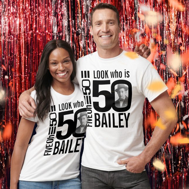 Camiseta 50 cumpleaños mono look 50 foto y nombre personali (Subido por el creador)