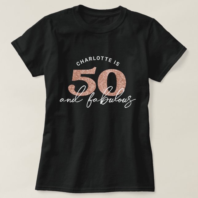 Camiseta 50 Fabulosa fiesta de cumpleaños personalizada par (Diseño del anverso)