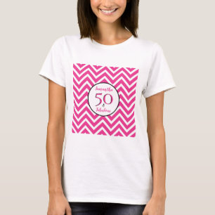 Camiseta 50 & Fabuloso Patrón de Chevron Rosa Cerise Fiesta
