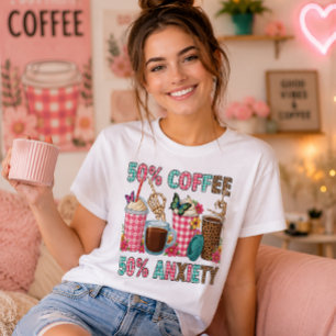 Camiseta 50 por ciento café 50 por ciento ansiedad divertid