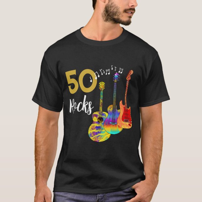 Camiseta 50 Rocks Guitar fiesta de cumpleaños número 50 (Anverso)