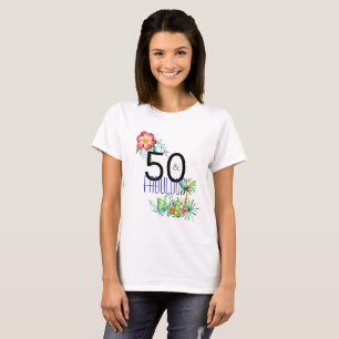 Camiseta 50 y 50.a fiesta de cumpleaños tropical fabulosa