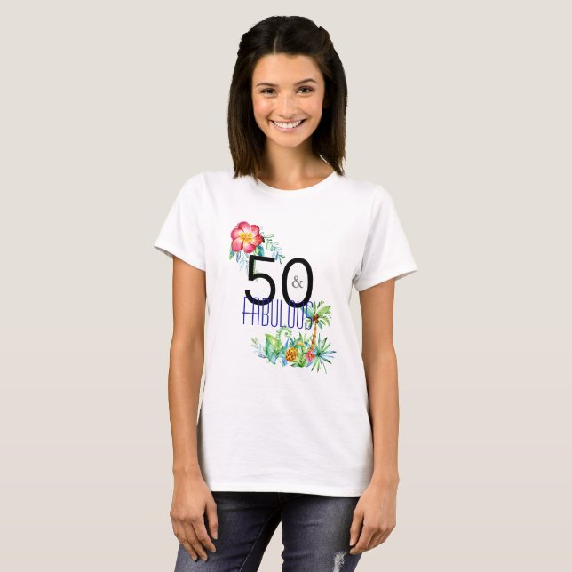 Camiseta 50 y 50.a fiesta de cumpleaños tropical fabulosa (Anverso completo)