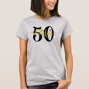 Camiseta 50 y cumpleaños negro y amarillo fabuloso de la