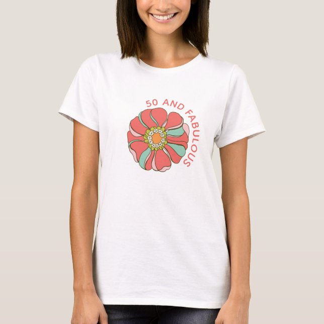 Camiseta 50 y fabulosa floral rosa retro (Anverso)