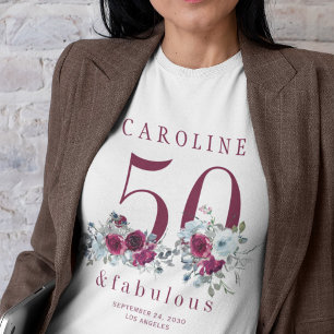 Camiseta 50 y fabuloso chic floral fiesta de cumpleaños 50