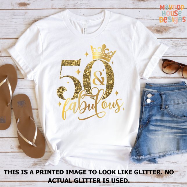 Camiseta 50 y fabuloso cumpleaños del jitemer de oro (50th birthday 50 and fabulous gold shimmer birthday shirt)