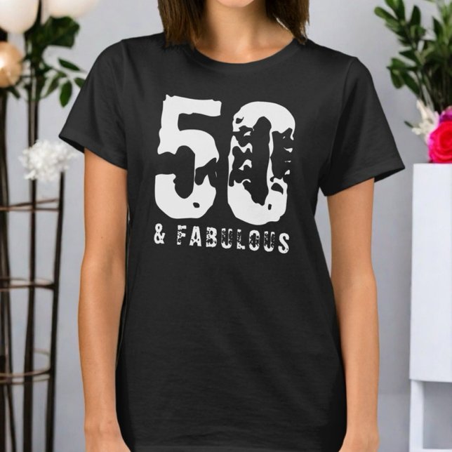 Camiseta 50 y fabuloso cumpleaños personalizado blanco negr (Subido por el creador)