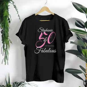 Camiseta 50 y Fabuloso Cumpleaños Personalizado Fiesta Rosa