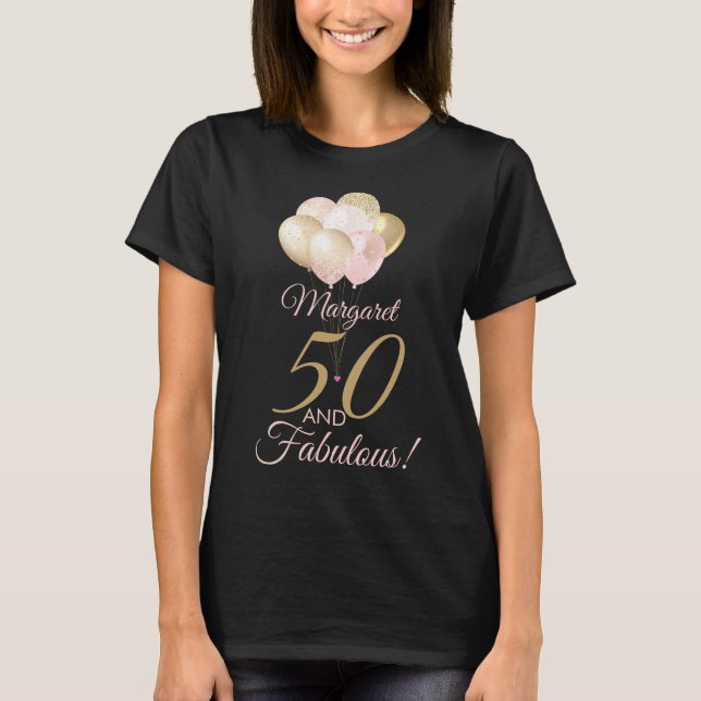Camiseta 50 y fabuloso globo de Purpurina de cumpleaños núm (Anverso)
