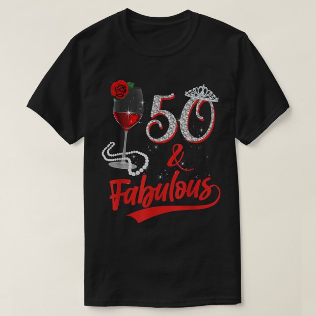 Camiseta 50 Y Fabuloso Reina Feliz Cumpleaños 50 Rosa Rojo (Diseño del anverso)