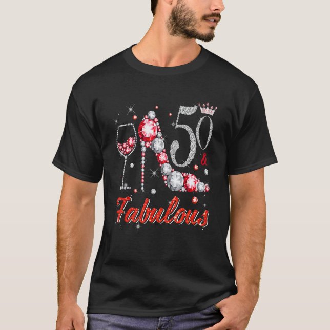 Camiseta 50 Y Fabulosos Talones De Diamante Felices 50 Años (Anverso)