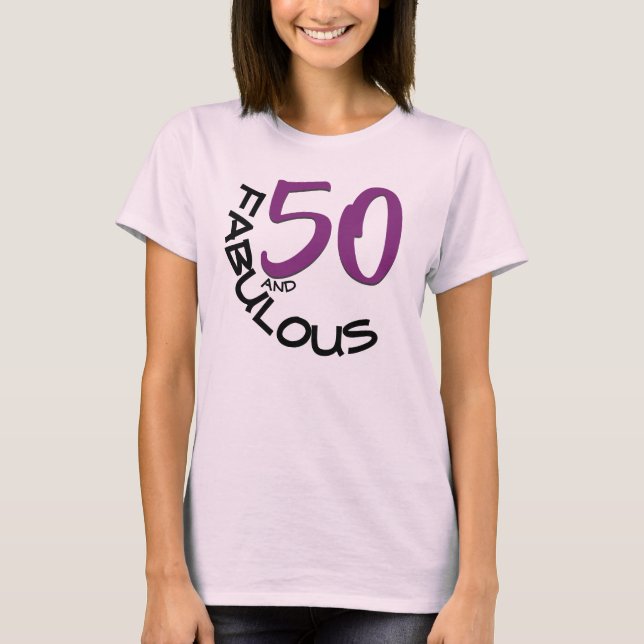 Camiseta 50 y FABULOUS Birthday Purple & Black Typography (Anverso)