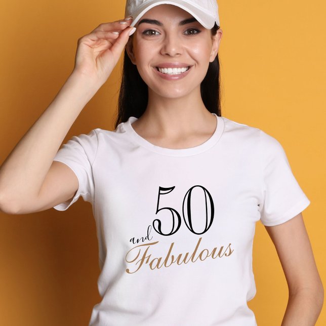 Camiseta 50 y Fabulous Elegant Black Script Birthday (Subido por el creador)