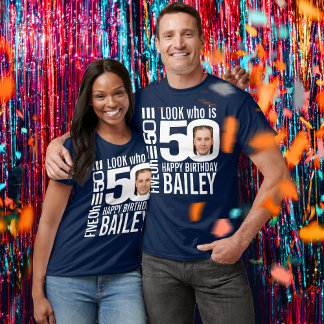 Camiseta 50th birthday mono look 50 custom photo and name