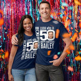 Camiseta 50th birthday mono look 50 custom photo and name