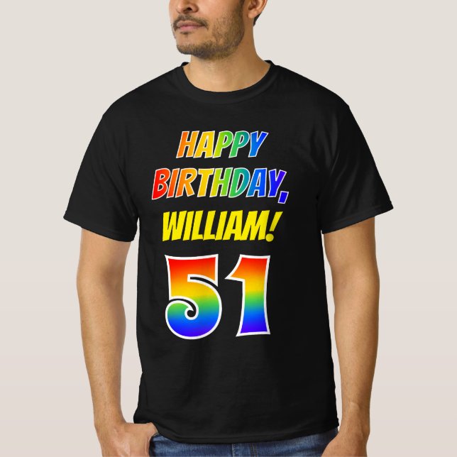 Camiseta 51ª Cumpleaños — Negrita, Diversión, Arcoiris 51,  (Anverso)