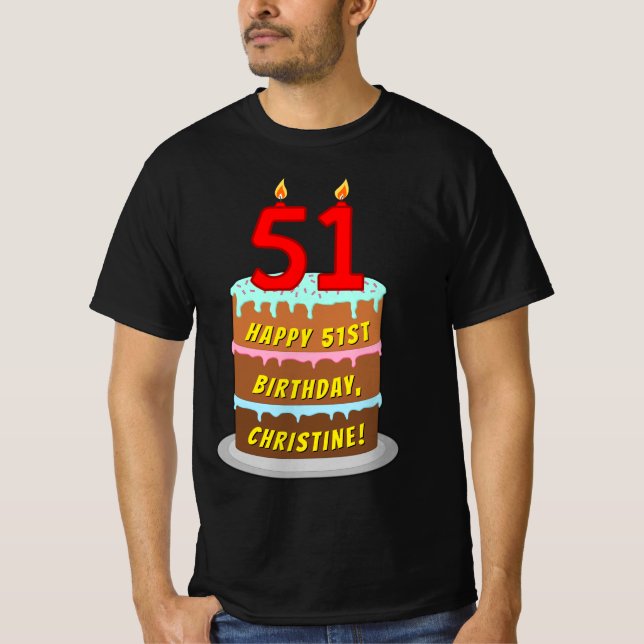 Camiseta 51º cumpleaños — Torta divertida y velas, con nomb (Anverso)