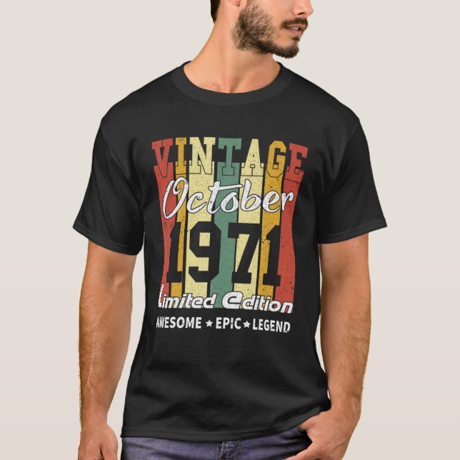 Camiseta 51 años Vintage Octubre 1971 Edición limitada (Anverso)