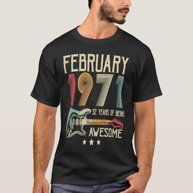 Camiseta 52º cumpleaños Guitarra retro febrero 1971 52 años (Anverso)