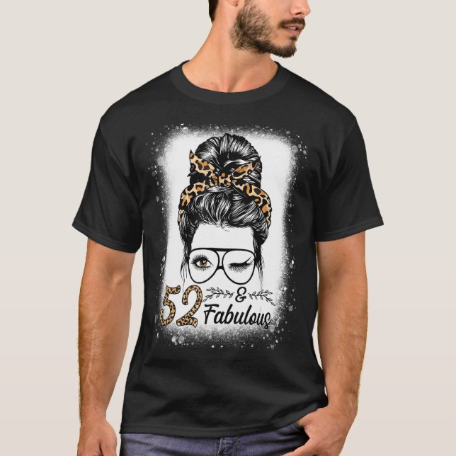 Camiseta 52 años de edad Fabuloso Messy Bun Leopard 52º nac (Anverso)