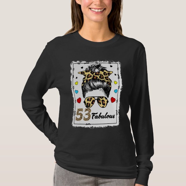 Camiseta 53 años Fabuloso Messy Bun Leopard 1969 Nacimiento (Anverso)
