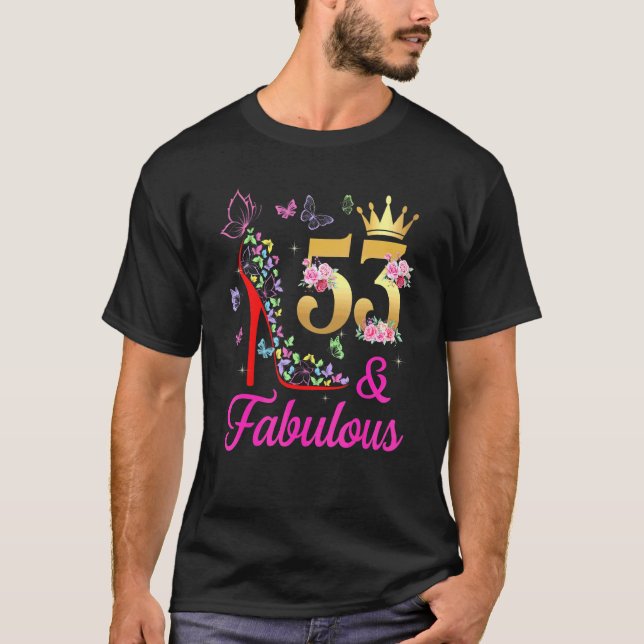 Camiseta 53 & Fabulous 53 Years Old 53rd Bday Butterflies H (Anverso)