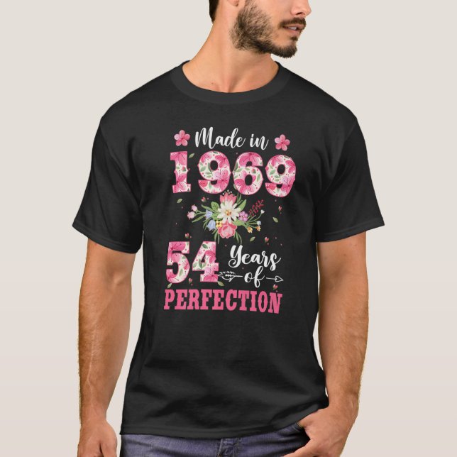 Camiseta 54º Cumpleaños De Las Mujeres Florales Hechas En 1 (Anverso)