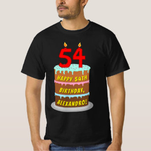 Camiseta 54º cumpleaños — Torta divertida y velas, con nomb