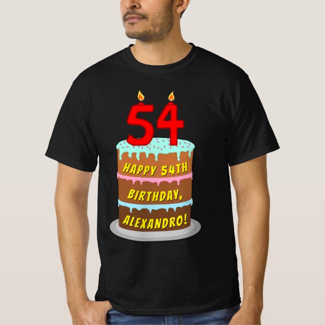 Camiseta 54º cumpleaños — Torta divertida y velas, con nomb (Anverso)