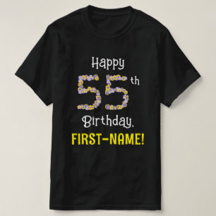 Camiseta 55º cumpleaños: Flores florales número "55" + nomb